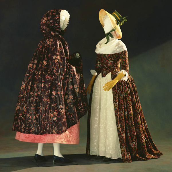 Hooded Cape, Petticoat [Left] Dress (robe à l'anglaise) [Right]